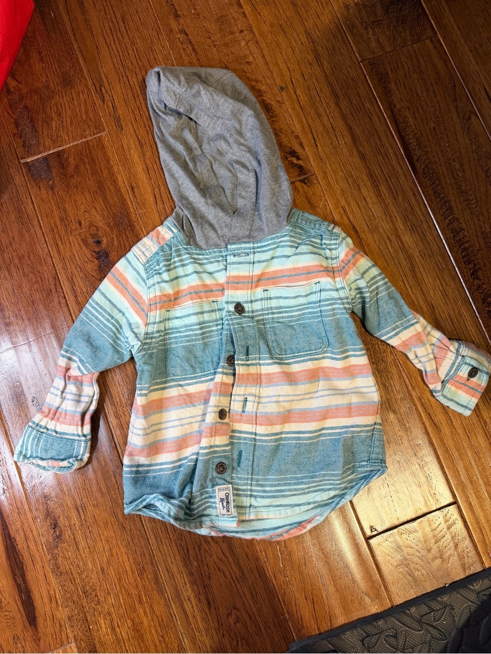 OshKosh B'gosh Striped Hooded Button-Down Shirt - Blue & Peach